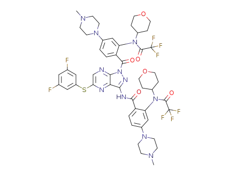 N-(5-(3,5-difluorophenylthio)-1-(4-(4-methylpiperazine-1-yl)-2-(2,2,2-trifluoro-N-(tetrahydro-2H-pyran-4-yl)acetamido) benzoyl)-1H-pyrazolo[3,4-b]pyrazine-3-yl)-4-(4-methylpiperazine-1-yl)-2-(2,2,2-trifluoro-N-(tetrahydro-2H-pyran-4-yl)acetamido)benzamide