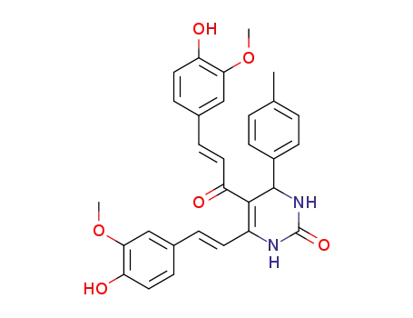 Molecular Structure of 1373886-15-7 (5-(4-hydroxy-3-methoxyphenylethylenecarbonyl)-6-(4-hydroxy-3-methoxyphenylethylene)-4-(4-methylphenyl)-3,4-dihydropyrimidin-2(1H)-one)