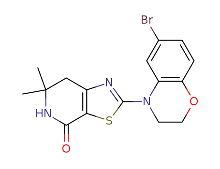 Molecular Structure of 1000793-42-9 (2-(6-Bromo-2H-benzo[b][1,4]oxazin-4(3H)-yl)-6,6-dimethyl-6,7-dihydrothiazolo[5,4-c]pyridin-4(5H)-one)