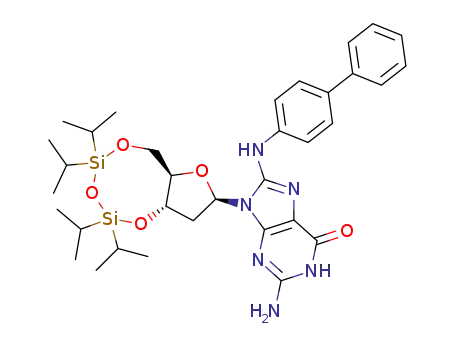 Molecular Structure of 769141-99-3 (8-[(1,1'-biphenyl)-4-ylamino]-N9-[3',5'-O-(1,1,3,3-tetrakis(isopropyl)-1,3-disiloxanediyl)-β-D-2'-deoxyribofuranosyl]guanine)