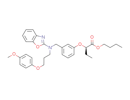 Molecular Structure of 907192-61-4 (n-butyl (R)-2-[3-[[benzoxazol-2-yl-[3-(4-methoxyphenoxy)propyl]amino]methyl]phenoxy]butanoate)
