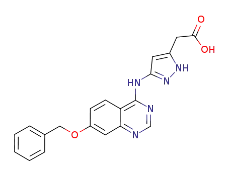 Molecular Structure of 722544-24-3 (2-(3-((7-(benzyloxy)quinazolin-4-yl)amino)-1H-pyrazol-5-yl)acetic acid)