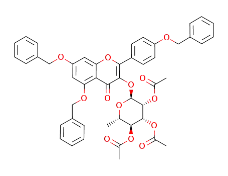 Molecular Structure of 910041-19-9 ((2S,3R,4R,5S,6S)-2-((5,7-bis(benzyloxy)-2-(4-(benzyloxy)phenyl)-4-oxo-4H-chromen-3-yl)oxy)-6-methyltetrahydro-2H-pyran-3,4,5-triyl triacetate)