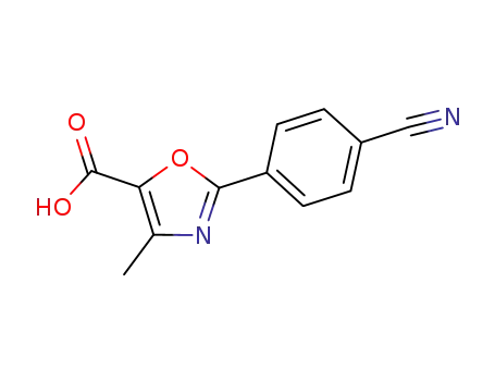 Molecular Structure of 648889-15-0 (5-Oxazolecarboxylic acid, 2-(4-cyanophenyl)-4-methyl-)