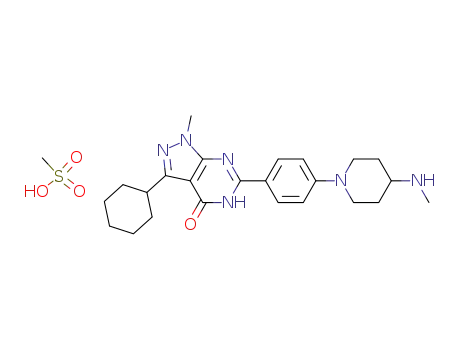 Molecular Structure of 553670-59-0 (3-Cyclohexyl-1-methyl-6-{4-[4-(methylamino)-1-piperidinyl]phenyl}-1,5-dihydro-4H-pyrazolo[3,4-d]pyrimidin-4-one monomethanesulfonate)