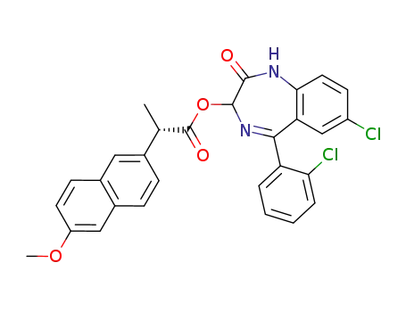 Molecular Structure of 130753-89-8 (7-chloro-5-(2-chlorophenyl)-2-oxo-2,3-dihydro-1H-benzo[e][1,4]diazepin-3-yl 2-(6-methoxynaphthalen-2-yl)propanoate)
