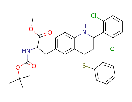 Molecular Structure of 623144-12-7 (methyl 2-[(tert-butoxycarbonyl)amino]-3-[2-(2,6-dichlorophenyl)-4-(phenylsulfanyl)-1,2,3,4-tetrahydro-6-quinolinyl]propanoate)