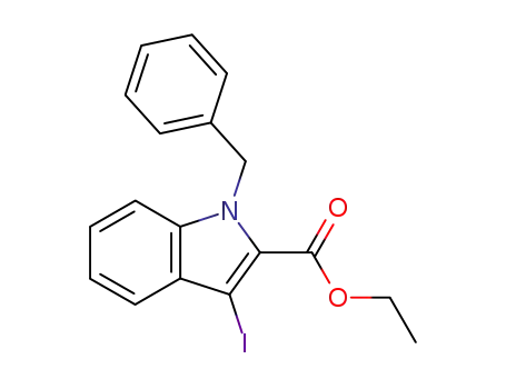 Molecular Structure of 163630-17-9 (1H-Indole-2-carboxylic acid, 3-iodo-1-(phenylmethyl)-, ethyl ester)