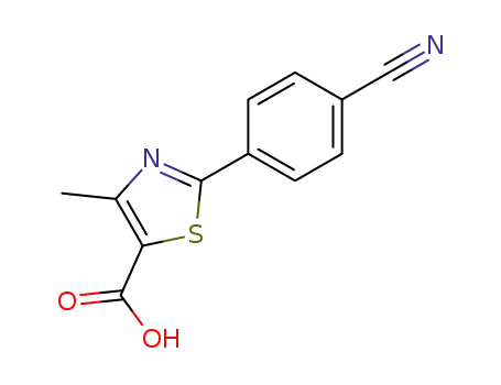 Molecular Structure of 187998-77-2 (5-Thiazolecarboxylic acid, 2-(4-cyanophenyl)-4-methyl-)