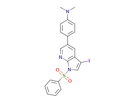 Molecular Structure of 757977-94-9 ([4-(1-benzenesulfonyl-3-iodo-1H-pyrrolo[2,3-b]pyridin-5-yl)-phenyl]-dimethyl-amine)