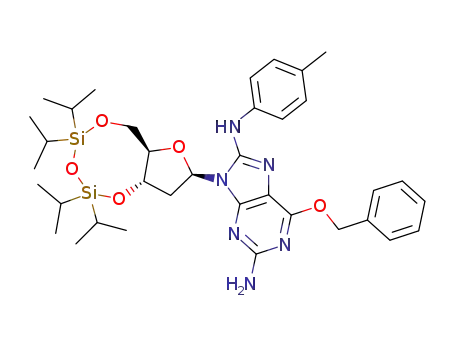 Molecular Structure of 769141-97-1 (O<sup>6</sup>-benzyl-8-(4-methylphenylamino)-N9-[3',5'-O-(1,1,3,3-tetrakis(isopropyl)-1,3-disiloxanediyl)-β-D-2'-deoxyribofuranosyl]guanine)
