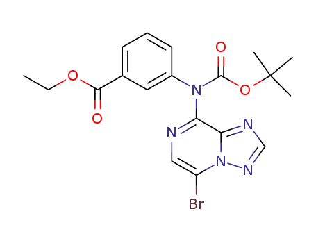 Molecular Structure of 959756-24-2 (3-[(5-bromo-[1,2,4]triazolo[1,5-a]pyrazin-8-yl)-tert-butoxycarbonyl-amino]benzoic acid ethyl ester)