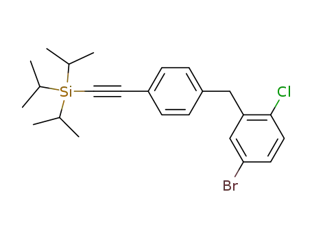 Molecular Structure of 864070-27-9 (Silane,
[[4-[(5-bromo-2-chlorophenyl)methyl]phenyl]ethynyl]tris(1-methylethyl)-)