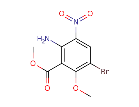 Molecular Structure of 1160682-52-9 (methyl 2-amino-5-bromo-6-methoxy-3-nitrobenzoate)