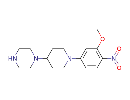 Molecular Structure of 1089279-61-7 (4-(1-(3-methoxy-4-nitrophenyl)piperidin-4-yl)piperazine)