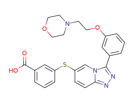 Molecular Structure of 1241507-33-4 (3-{3-[3-(2-morpholin-4-yl-ethoxy)-phenyl]-[1,2,4]triazolo[4,3-a]pyridin-6-ylsulfanyl}-benzoic acid)