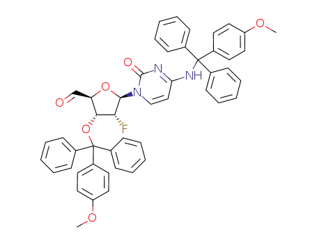 Molecular Structure of 1246253-30-4 (3'-O-N<sub>4</sub>-bis(4-methoxytrityl)-5'-C,5'-O-didehydro-2'-deoxy-2'-fluorocytidine)