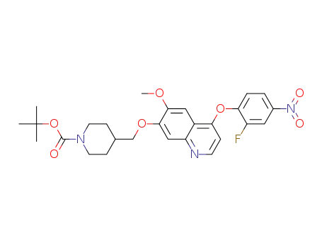 Molecular Structure of 849217-45-4 (1-Piperidinecarboxylic acid,
4-[[[4-(2-fluoro-4-nitrophenoxy)-6-methoxy-7-quinolinyl]oxy]methyl]-,
1,1-dimethylethyl ester)