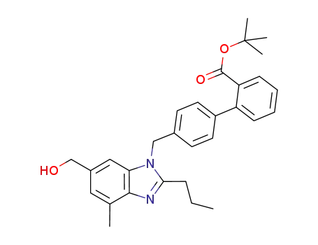 Molecular Structure of 1190092-28-4 (4'-(6-hydroxymethyl-4-methyl-2-propyl-1H-benzimidazol-1-ylmethyl)biphenyl-2-carboxylic acid t-butyl ester)