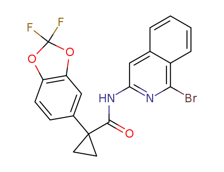 Molecular Structure of 1152274-51-5 (N-(1-Bromoisoquinolin-3-yl)-1-(2,2-difluorobenzo-[d][1,3]dioxol-5-yl)cyclopropanecarboxamide)