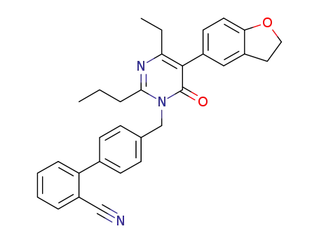Molecular Structure of 1028726-77-3 (4'-{[5-(2,3-dihydro-1-benzofuran-5-yl)-4-ethyl-6-oxo-2-propylpyrimidin-1(6H)-yl]methyl}biphenyl-2-carbonitrile)