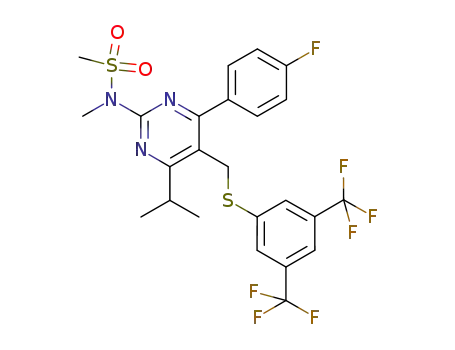 Molecular Structure of 1210451-25-4 (N-[5-(3,5-bis-trifluoromethyl-phenylsulfanyl methyI)-4-(4-fluoro-phenyl)-6-isopropyI-pyrimidin-2-yl]-N-methyI-methanesulfonamide)