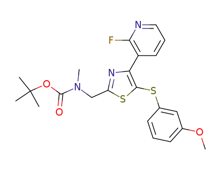 Molecular Structure of 1138033-81-4 (tert-butyl ({4-(2-fluoropyridin-3-yl)-5-[(3-methoxyphenyl)thio]-1,3-thiazol-2-yl}methyl)methylcarbamate)