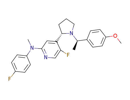 Molecular Structure of 1005343-07-6 ((5-fluoro-(S)-4-{1-[(R)-1-(4-methoxyphenyl)ethyl]pyrrolidin-2-yl}pyridin-2-yl)-(4-fluorophenyl)methylamine)