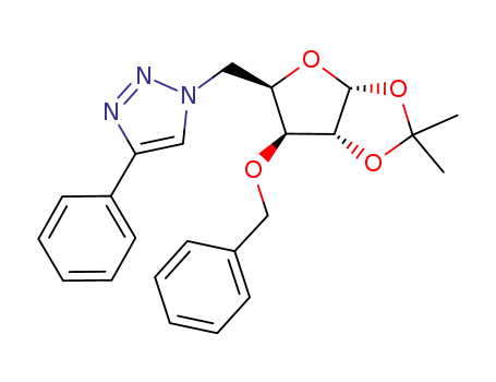 Molecular Structure of 1033538-04-3 (1-(3-O-benzyl-5-deoxy-1,2-O-isopropylidene-α-D-xylofuranos-5-yl)-4-phenyl-1H-1,2,3-triazole)