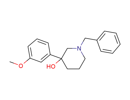 Molecular Structure of 87996-59-6 (3-Piperidinol, 3-(3-methoxyphenyl)-1-(phenylmethyl)-)
