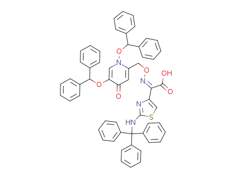 Molecular Structure of 114875-61-5 ((Z)-2-(((1,5-bis(benzhydryloxy)-4-oxo-1,4-dihydropyridin-2-yl)methoxy)imino)-2-(2-(tritylamino)thiazol-4-yl)acetic acid)