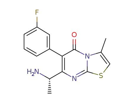 Molecular Structure of 1262441-70-2 ((S)-7-(1-aminoethyl)-6-(3-fluorophenyl)-3-methyl-5H-thiazolo[3,2-a]pyrimidin-5-one)