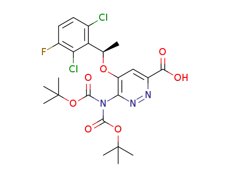 Molecular Structure of 1370651-36-7 (6-[bis(tert-butoxycarbonyl)amino]-5-[(1R)-1-(2,6-dichloro-3-fluorophenyl)ethoxy]pyridazine-3-carboxylic acid)