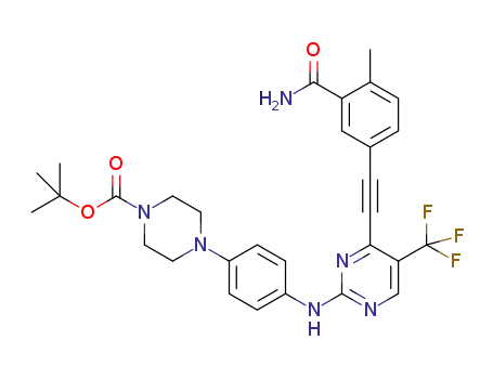 tert-butyl 4-(4-((4-((3-carbamoyl-4-methylphenyl)ethynyl)-5-(trifluoromethyl)pyrimidin-2-yl)amino)phenyl)piperazine-1-carboxylate