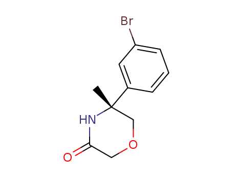 Molecular Structure of 1266785-37-8 ((5R)-5-(3-bromophenyl)-5-methyl-morpholin-3-one)