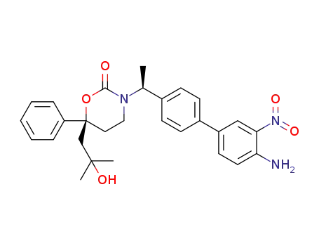 Molecular Structure of 1114573-37-3 (3-[(S)-1-(4'-amino-3'-nitrobiphenyl-4-yl)ethyl]-(S)-6-(2-hydroxy-2-methylpropyl)-6-phenyl-[1,3]oxazinan-2-one)