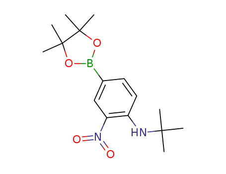 Molecular Structure of 1218791-23-1 (N-tert-Butyl-2-nitro-4-(4,4,5,5-tetramethyl-1,3,2-dioxaborolan-2-yl)aniline)