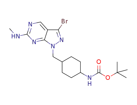 Molecular Structure of 1350550-42-3 (tert-butyl 4-((3-bromo-6-(methylamino)-1H-pyrazolo[3,4-d]pyrimidin-1-yl)methyl)cyclohexylcarbamate)