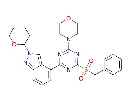 Molecular Structure of 1391926-35-4 (4-(4-(benzylsulfonyl)-6-(2-(tetrahydro-2H-pyran-2-yl)-2H-indazol-4-yl)-1,3,5-triazin-2-yl)morpholine)