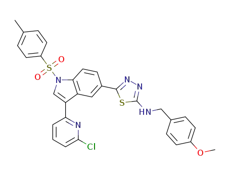 Molecular Structure of 1401349-04-9 (5-(3-(6-chloropyridin-2-yl)-1-tosyl-1H-indol-5-yl)-N-(4-methoxybenzyl)-1,3,4-thiadiazol-2-amine)