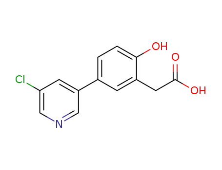 Molecular Structure of 1338928-51-0 (2-(5-(5-chloropyridin-3-yl)-2-hydroxyphenyl)acetic acid)