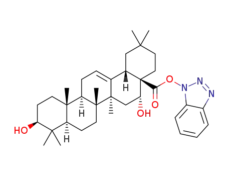 Molecular Structure of 1438766-88-1 (1-benzotriazolyl 3β,16α-dihydroxyolean-12-en-28-oate)