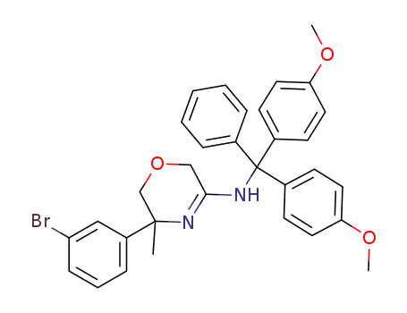 Molecular Structure of 1266784-96-6 ((RS)-[bis-(4-methoxy-phenyl)-phenyl-methyl]-[5-(3-bromo-phenyl)-5-methyl-5,6-dihydro-2H-[1,4]oxazin-3-yl]-amine)