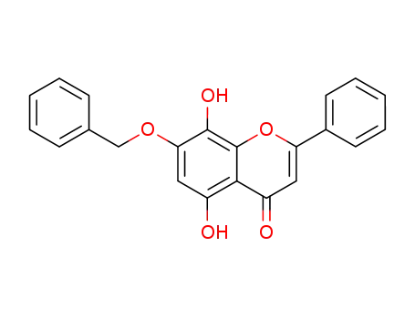 Molecular Structure of 3542-63-0 (4H-1-Benzopyran-4-one, 5,8-dihydroxy-2-phenyl-7-(phenylmethoxy)-)