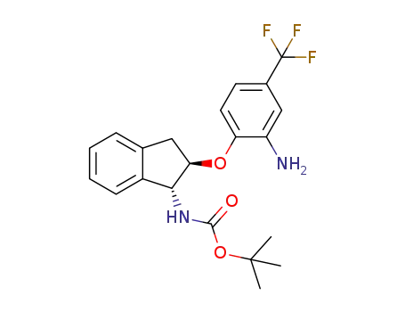 Molecular Structure of 1402743-81-0 (tert-butyl ((1R,2R)-2-(2-amino-4-(trifluoromethyl)phenoxy)-2,3-dihydro-1H-inden-1-yl)carbamate)