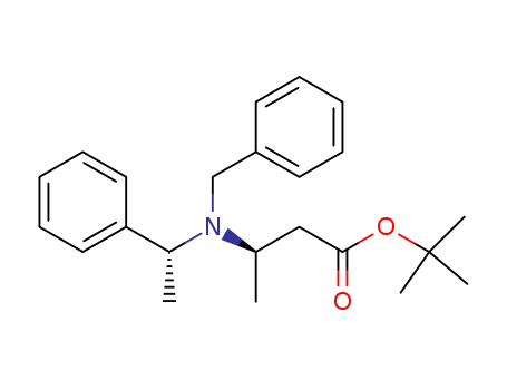 Molecular Structure of 134430-98-1 (Butanoic acid, 3-[[(1R)-1-phenylethyl](phenylmethyl)amino]-,
1,1-dimethylethyl ester, (3R)-)