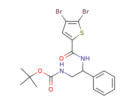 Molecular Structure of 943323-27-1 (1,1-dimethylethyl (2-{[(4,5-dibromo-2-thienyl)carbonyl]amino}-2-phenylethyl)carbamate)