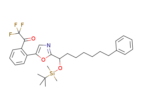 Molecular Structure of 935265-34-2 (1-(2-(2-(1-(tert-butyldimethylsilyloxy)-7-phenylheptyl)oxazol-5-yl)phenyl)-2,2,2-trifluoroethanone)