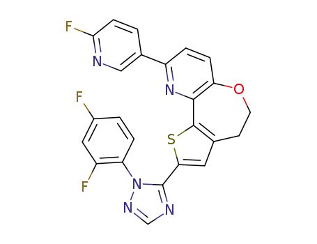 Molecular Structure of 1282529-94-5 (2-[2-(2,4-Difluoro-phenyl)-2H-[1,2,4]triazol-3-yl]-9-(6-fluoro-pyridin-3-yl)-4,5-dihydro-6-oxa-1-thia-10-aza-benzo[e]azulene)