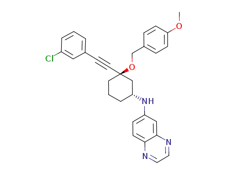 Molecular Structure of 913737-82-3 ([(1R,3R)-3-(3-chloro-phenylethynyl)-3-(4-methoxy-benzyloxy)-cyclohexyl]-quinoxalin-6-yl-amine)